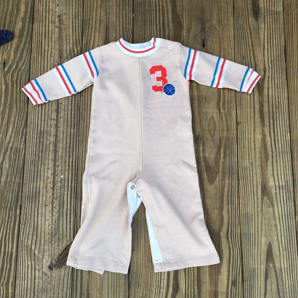 Vintage Healthtex One Piece Sweat suit 24M 24 Months Snap Legs Romper BASKETBALL - Picture 1 of 6